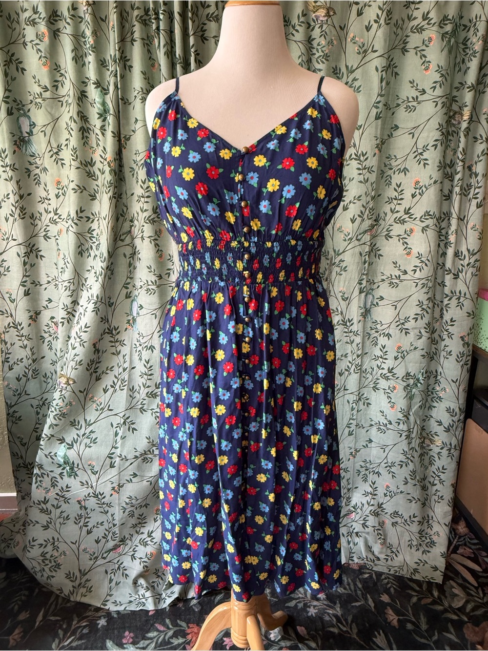 Modcloth Navy Midi Dress with Multicolor Floral Print